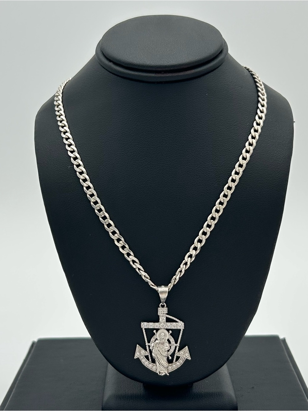 Sterling Silver Mariner Cross with Cuban Link Chain